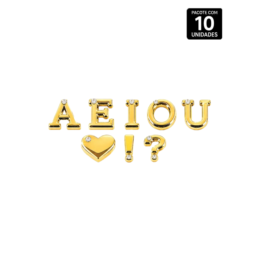 LETRAS VOGAIS ABS DOURADA STRASS 10 UNIDADES PROVOKE-ME 